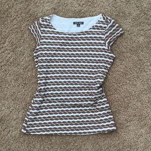 Women’s Medium Roz & Ali Tan & White Belted Blouse